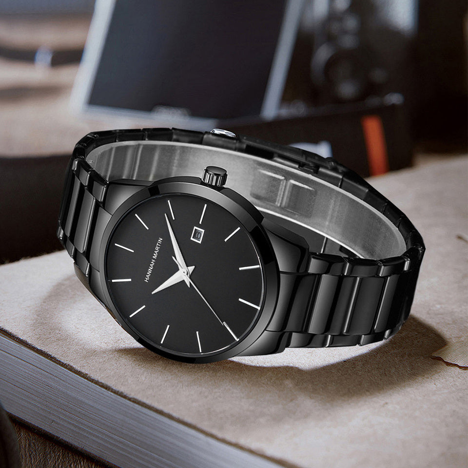 Hannah Martin Men’s Black Stainless Steel Watch with Date Display